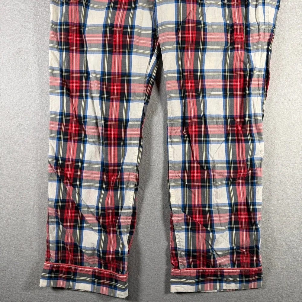 J.Crew Mens Plaid Pajama Pants Red Blue White Cotton Drawstring Size M